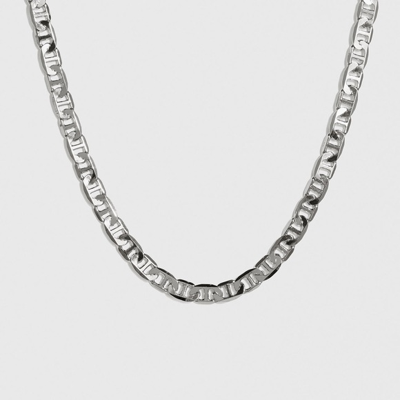 Silver Mariner Chain Necklace*Unisex Necklace*Flat Marina Necklace*Waterproof - Picture 1 of 7